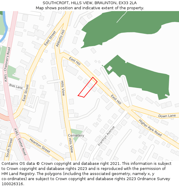 SOUTHCROFT, HILLS VIEW, BRAUNTON, EX33 2LA: Location map and indicative extent of plot