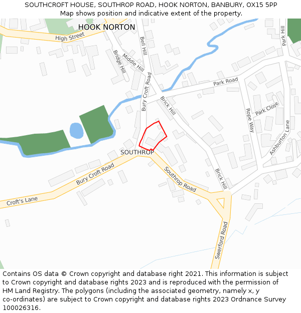 SOUTHCROFT HOUSE, SOUTHROP ROAD, HOOK NORTON, BANBURY, OX15 5PP: Location map and indicative extent of plot