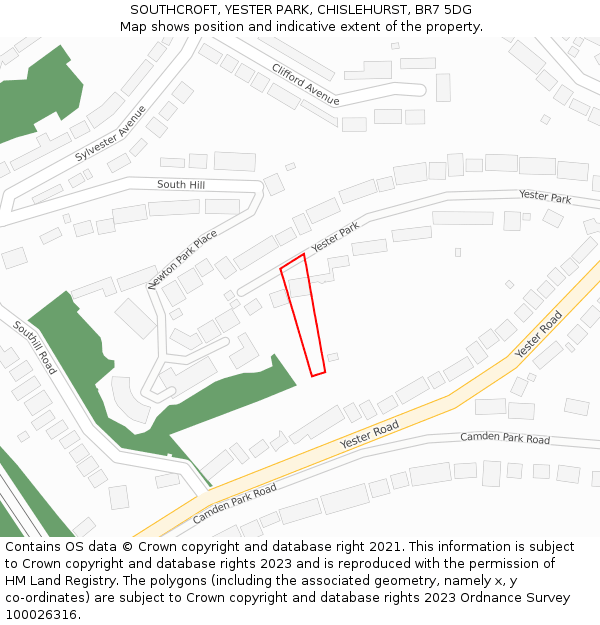 SOUTHCROFT, YESTER PARK, CHISLEHURST, BR7 5DG: Location map and indicative extent of plot