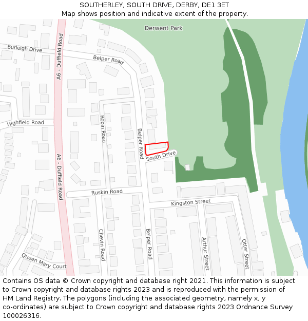SOUTHERLEY, SOUTH DRIVE, DERBY, DE1 3ET: Location map and indicative extent of plot