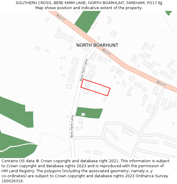 SOUTHERN CROSS, BERE FARM LANE, NORTH BOARHUNT, FAREHAM, PO17 6JJ: Location map and indicative extent of plot