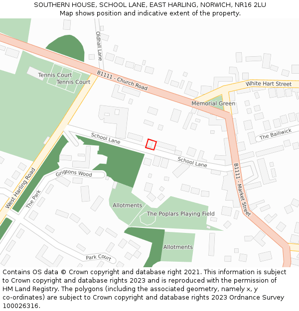 SOUTHERN HOUSE, SCHOOL LANE, EAST HARLING, NORWICH, NR16 2LU: Location map and indicative extent of plot