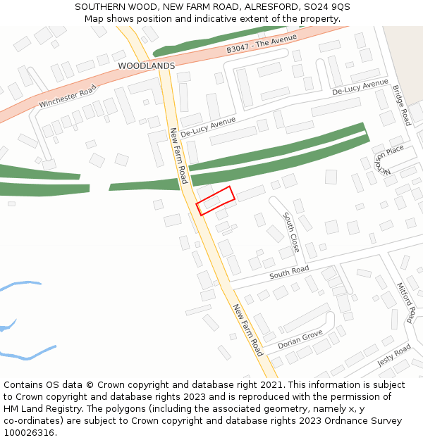 SOUTHERN WOOD, NEW FARM ROAD, ALRESFORD, SO24 9QS: Location map and indicative extent of plot