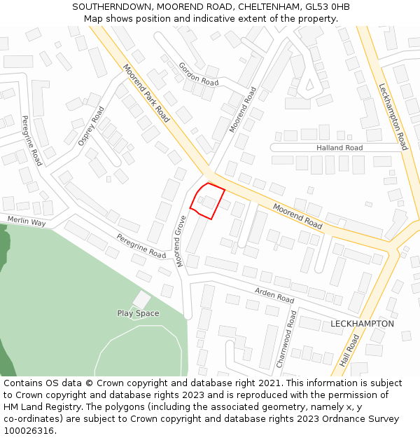 SOUTHERNDOWN, MOOREND ROAD, CHELTENHAM, GL53 0HB: Location map and indicative extent of plot