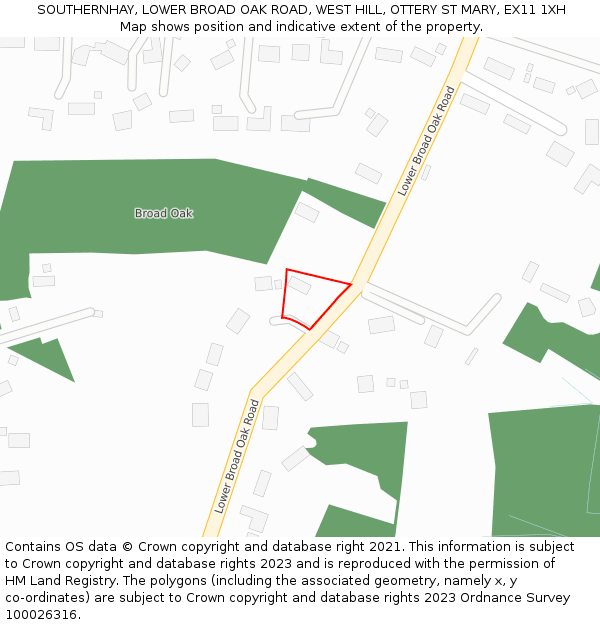 SOUTHERNHAY, LOWER BROAD OAK ROAD, WEST HILL, OTTERY ST MARY, EX11 1XH: Location map and indicative extent of plot