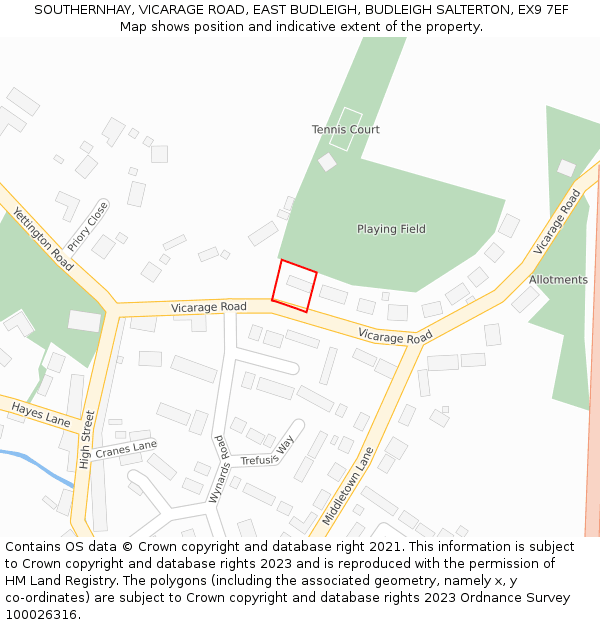 SOUTHERNHAY, VICARAGE ROAD, EAST BUDLEIGH, BUDLEIGH SALTERTON, EX9 7EF: Location map and indicative extent of plot