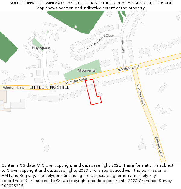 SOUTHERNWOOD, WINDSOR LANE, LITTLE KINGSHILL, GREAT MISSENDEN, HP16 0DP: Location map and indicative extent of plot