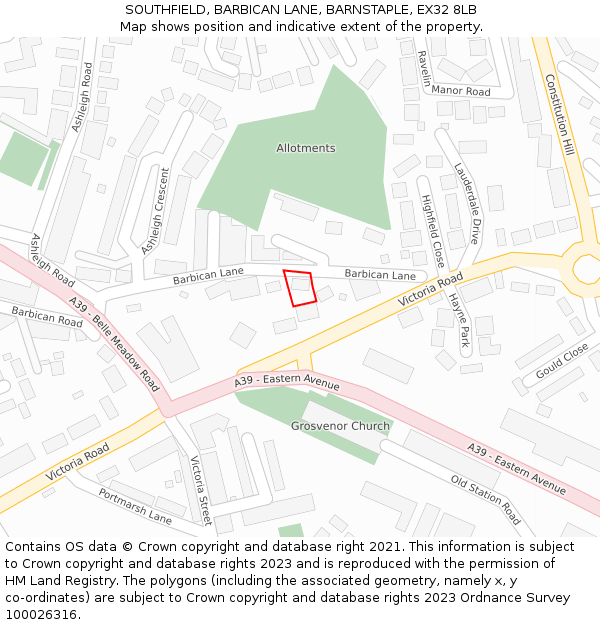 SOUTHFIELD, BARBICAN LANE, BARNSTAPLE, EX32 8LB: Location map and indicative extent of plot