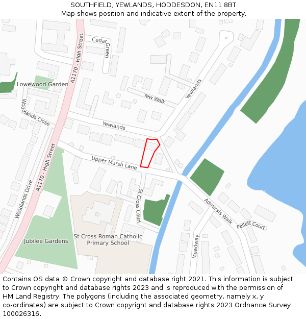 SOUTHFIELD, YEWLANDS, HODDESDON, EN11 8BT: Location map and indicative extent of plot