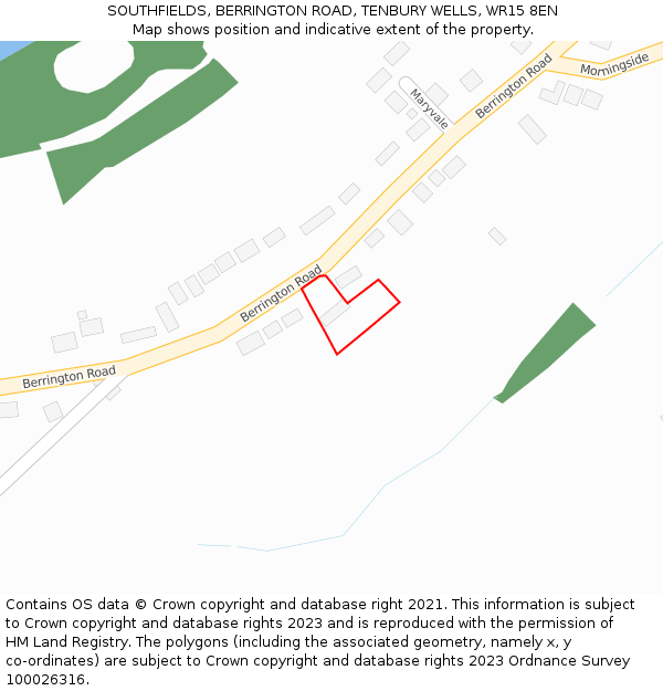 SOUTHFIELDS, BERRINGTON ROAD, TENBURY WELLS, WR15 8EN: Location map and indicative extent of plot