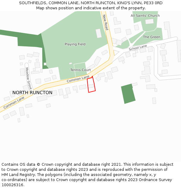 SOUTHFIELDS, COMMON LANE, NORTH RUNCTON, KING'S LYNN, PE33 0RD: Location map and indicative extent of plot