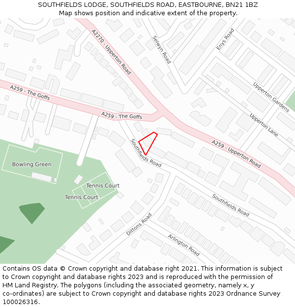 SOUTHFIELDS LODGE, SOUTHFIELDS ROAD, EASTBOURNE, BN21 1BZ: Location map and indicative extent of plot