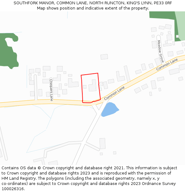SOUTHFORK MANOR, COMMON LANE, NORTH RUNCTON, KING'S LYNN, PE33 0RF: Location map and indicative extent of plot