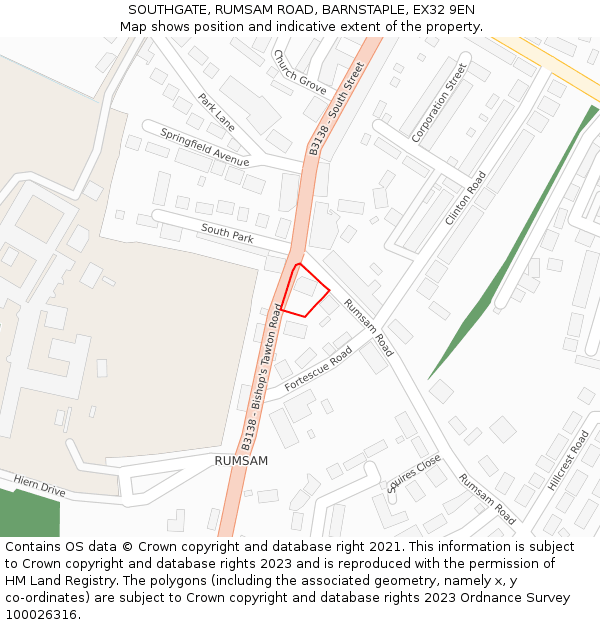 SOUTHGATE, RUMSAM ROAD, BARNSTAPLE, EX32 9EN: Location map and indicative extent of plot