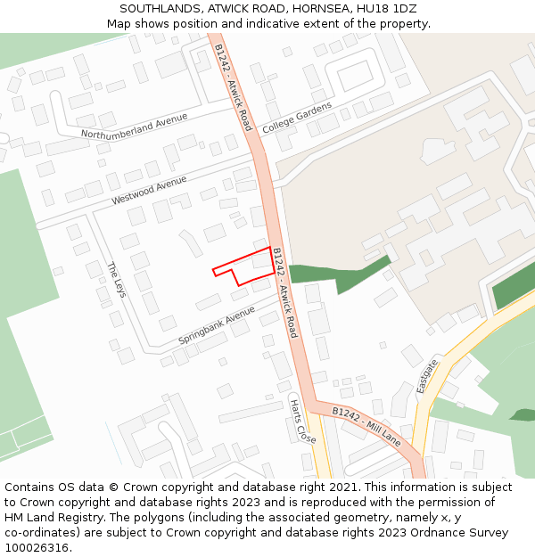 SOUTHLANDS, ATWICK ROAD, HORNSEA, HU18 1DZ: Location map and indicative extent of plot