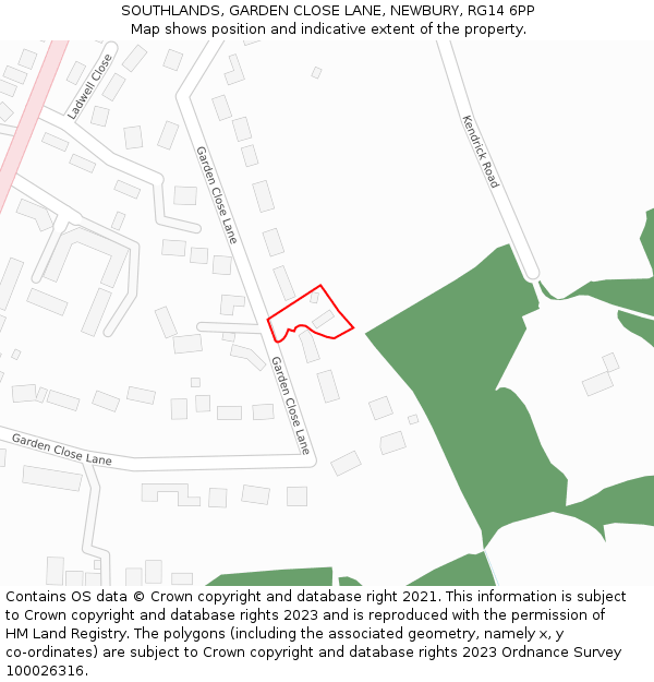 SOUTHLANDS, GARDEN CLOSE LANE, NEWBURY, RG14 6PP: Location map and indicative extent of plot
