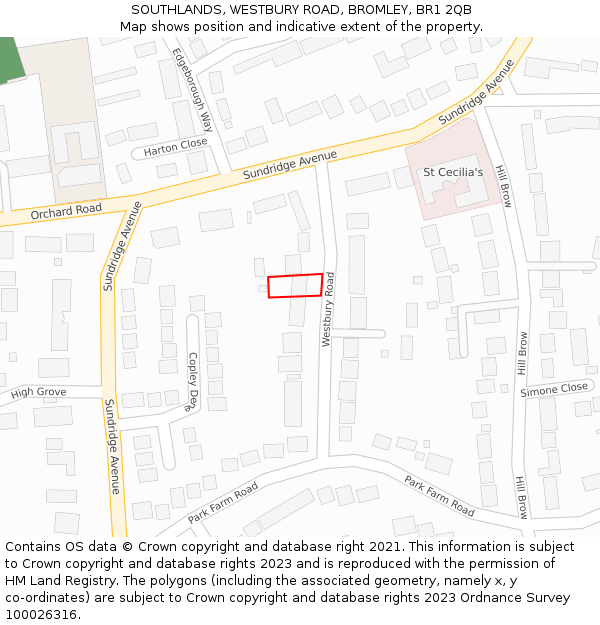 SOUTHLANDS, WESTBURY ROAD, BROMLEY, BR1 2QB: Location map and indicative extent of plot