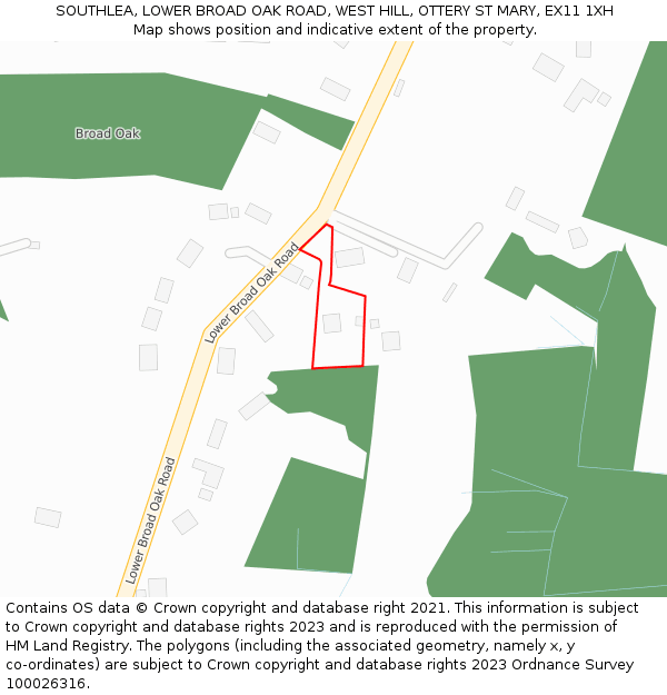 SOUTHLEA, LOWER BROAD OAK ROAD, WEST HILL, OTTERY ST MARY, EX11 1XH: Location map and indicative extent of plot