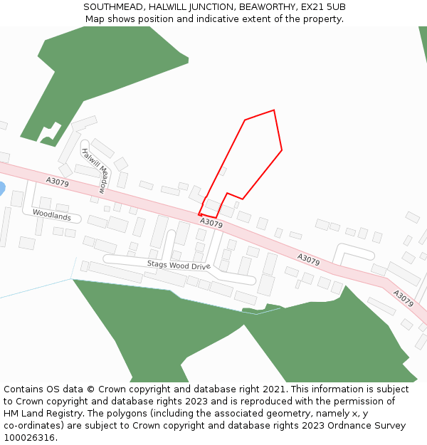 SOUTHMEAD, HALWILL JUNCTION, BEAWORTHY, EX21 5UB: Location map and indicative extent of plot