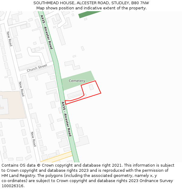 SOUTHMEAD HOUSE, ALCESTER ROAD, STUDLEY, B80 7NW: Location map and indicative extent of plot