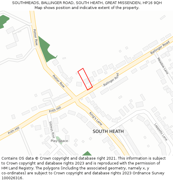 SOUTHMEADS, BALLINGER ROAD, SOUTH HEATH, GREAT MISSENDEN, HP16 9QH: Location map and indicative extent of plot