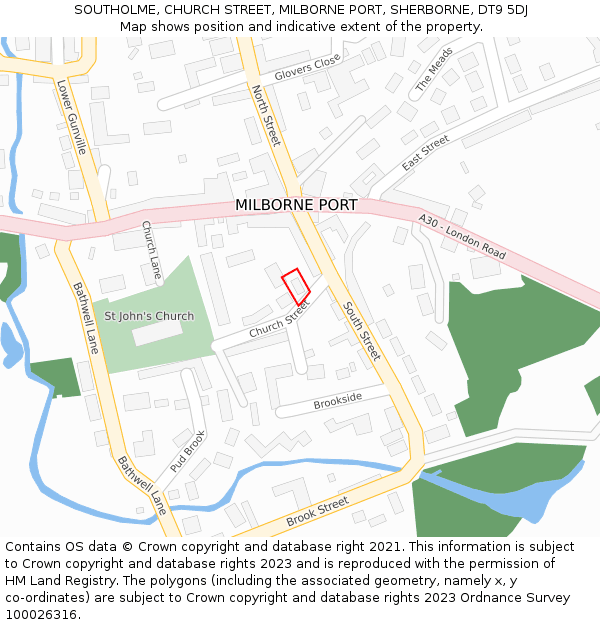 SOUTHOLME, CHURCH STREET, MILBORNE PORT, SHERBORNE, DT9 5DJ: Location map and indicative extent of plot