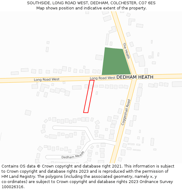 SOUTHSIDE, LONG ROAD WEST, DEDHAM, COLCHESTER, CO7 6ES: Location map and indicative extent of plot