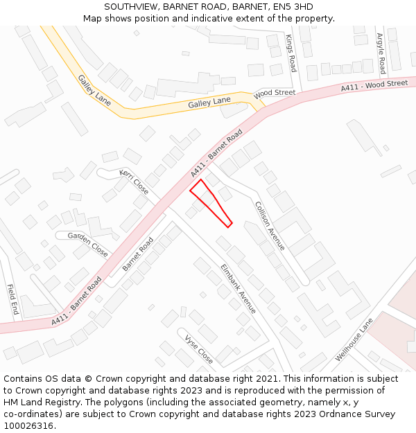 SOUTHVIEW, BARNET ROAD, BARNET, EN5 3HD: Location map and indicative extent of plot