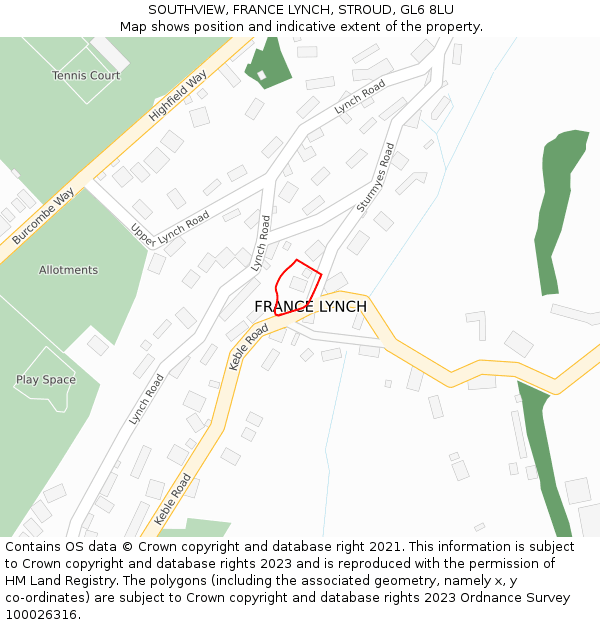 SOUTHVIEW, FRANCE LYNCH, STROUD, GL6 8LU: Location map and indicative extent of plot