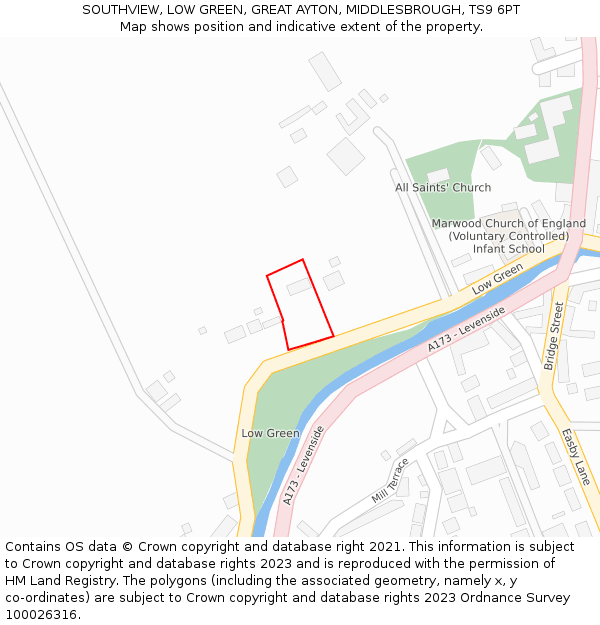 SOUTHVIEW, LOW GREEN, GREAT AYTON, MIDDLESBROUGH, TS9 6PT: Location map and indicative extent of plot