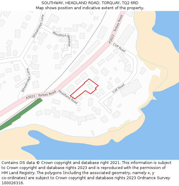 SOUTHWAY, HEADLAND ROAD, TORQUAY, TQ2 6RD: Location map and indicative extent of plot