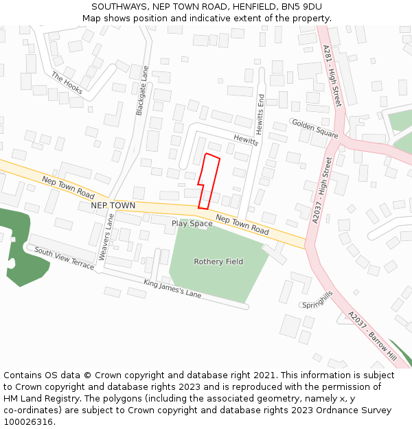 SOUTHWAYS, NEP TOWN ROAD, HENFIELD, BN5 9DU: Location map and indicative extent of plot