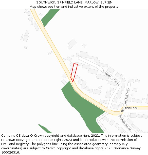 SOUTHWICK, SPINFIELD LANE, MARLOW, SL7 2JN: Location map and indicative extent of plot