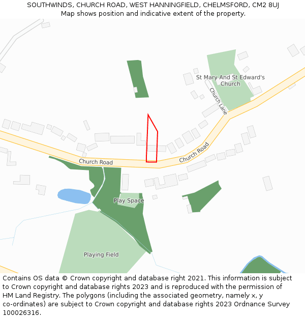 SOUTHWINDS, CHURCH ROAD, WEST HANNINGFIELD, CHELMSFORD, CM2 8UJ: Location map and indicative extent of plot