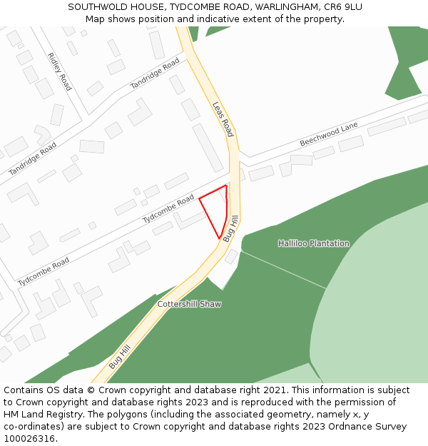 SOUTHWOLD HOUSE, TYDCOMBE ROAD, WARLINGHAM, CR6 9LU: Location map and indicative extent of plot