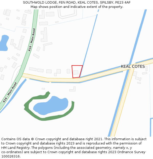 SOUTHWOLD LODGE, FEN ROAD, KEAL COTES, SPILSBY, PE23 4AF: Location map and indicative extent of plot