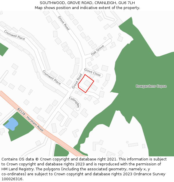 SOUTHWOOD, GROVE ROAD, CRANLEIGH, GU6 7LH: Location map and indicative extent of plot