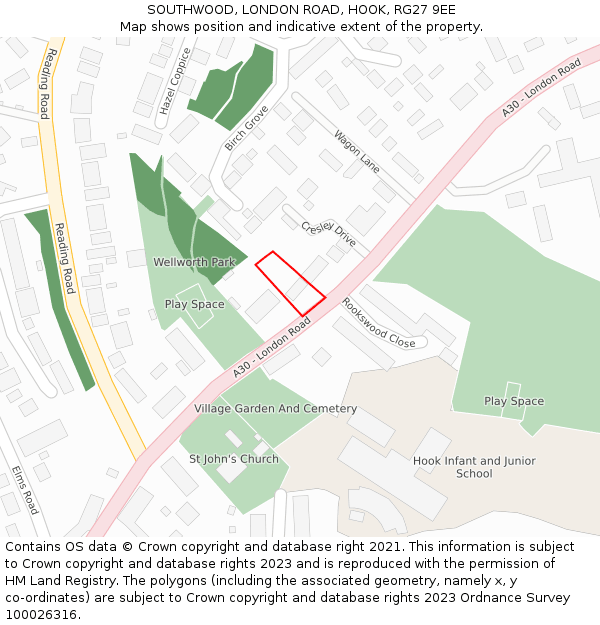 SOUTHWOOD, LONDON ROAD, HOOK, RG27 9EE: Location map and indicative extent of plot