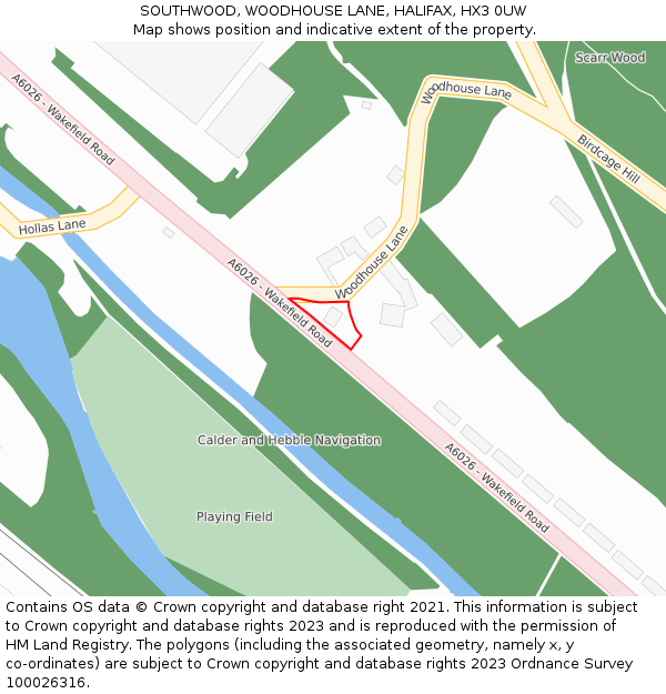 SOUTHWOOD, WOODHOUSE LANE, HALIFAX, HX3 0UW: Location map and indicative extent of plot