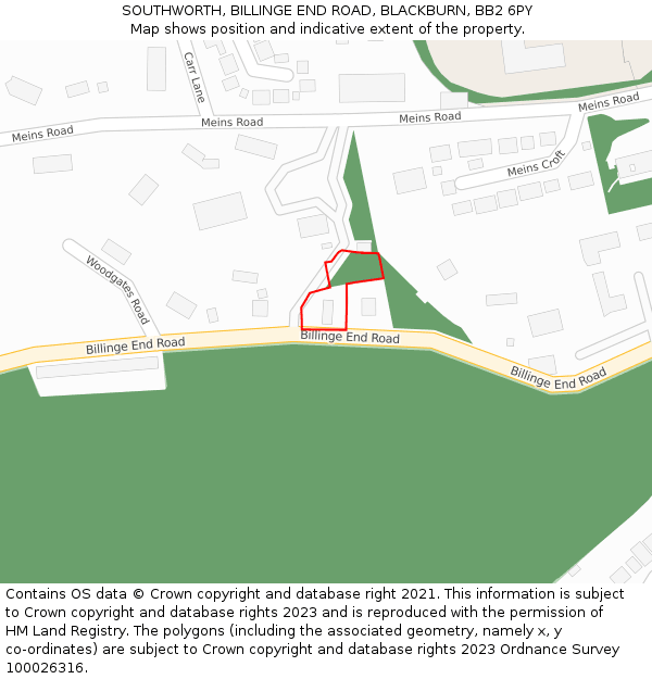 SOUTHWORTH, BILLINGE END ROAD, BLACKBURN, BB2 6PY: Location map and indicative extent of plot