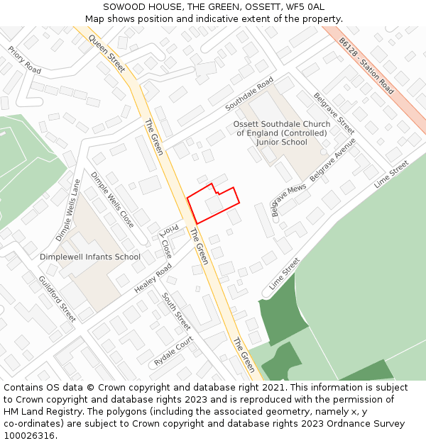 SOWOOD HOUSE, THE GREEN, OSSETT, WF5 0AL: Location map and indicative extent of plot