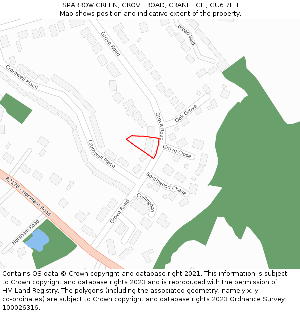 SPARROW GREEN, GROVE ROAD, CRANLEIGH, GU6 7LH: Location map and indicative extent of plot