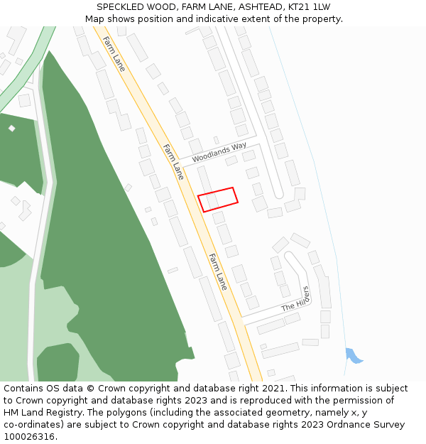 SPECKLED WOOD, FARM LANE, ASHTEAD, KT21 1LW: Location map and indicative extent of plot