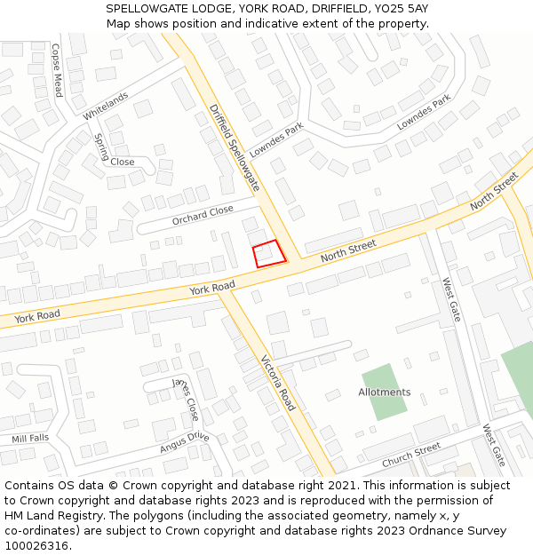 SPELLOWGATE LODGE, YORK ROAD, DRIFFIELD, YO25 5AY: Location map and indicative extent of plot