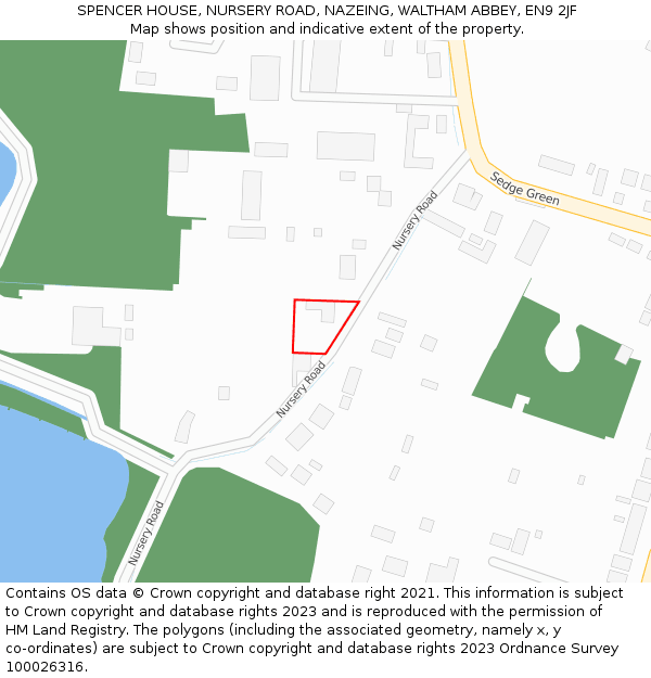 SPENCER HOUSE, NURSERY ROAD, NAZEING, WALTHAM ABBEY, EN9 2JF: Location map and indicative extent of plot
