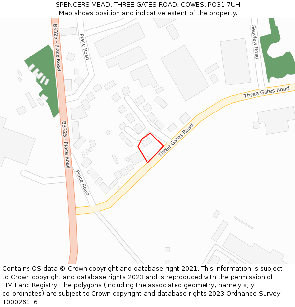 SPENCERS MEAD, THREE GATES ROAD, COWES, PO31 7UH: Location map and indicative extent of plot