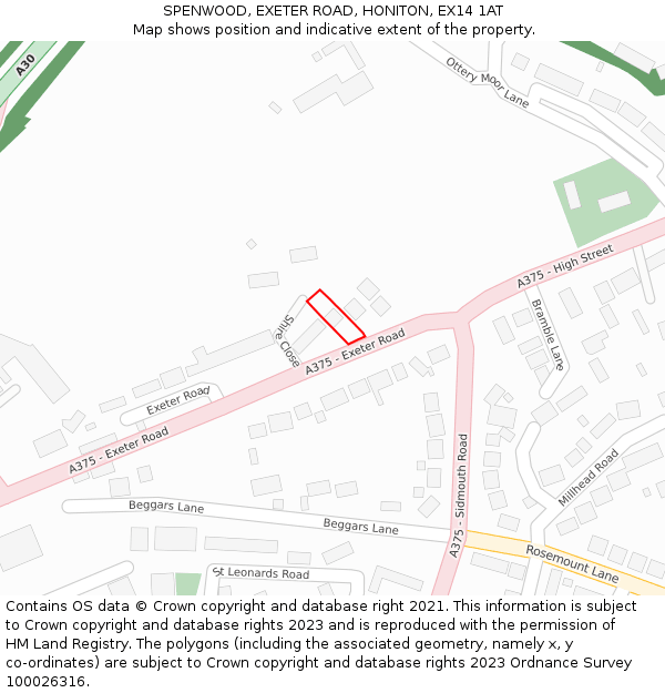 SPENWOOD, EXETER ROAD, HONITON, EX14 1AT: Location map and indicative extent of plot