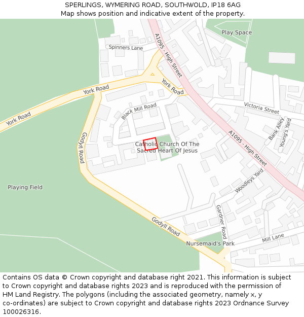 SPERLINGS, WYMERING ROAD, SOUTHWOLD, IP18 6AG: Location map and indicative extent of plot