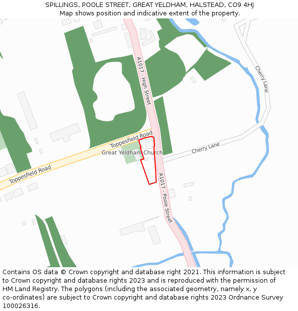 SPILLINGS, POOLE STREET, GREAT YELDHAM, HALSTEAD, CO9 4HJ: Location map and indicative extent of plot