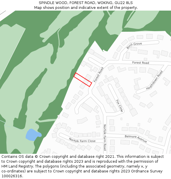 SPINDLE WOOD, FOREST ROAD, WOKING, GU22 8LS: Location map and indicative extent of plot